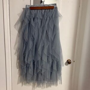 Layered Tulle Midi Skirt in Dusty Blue